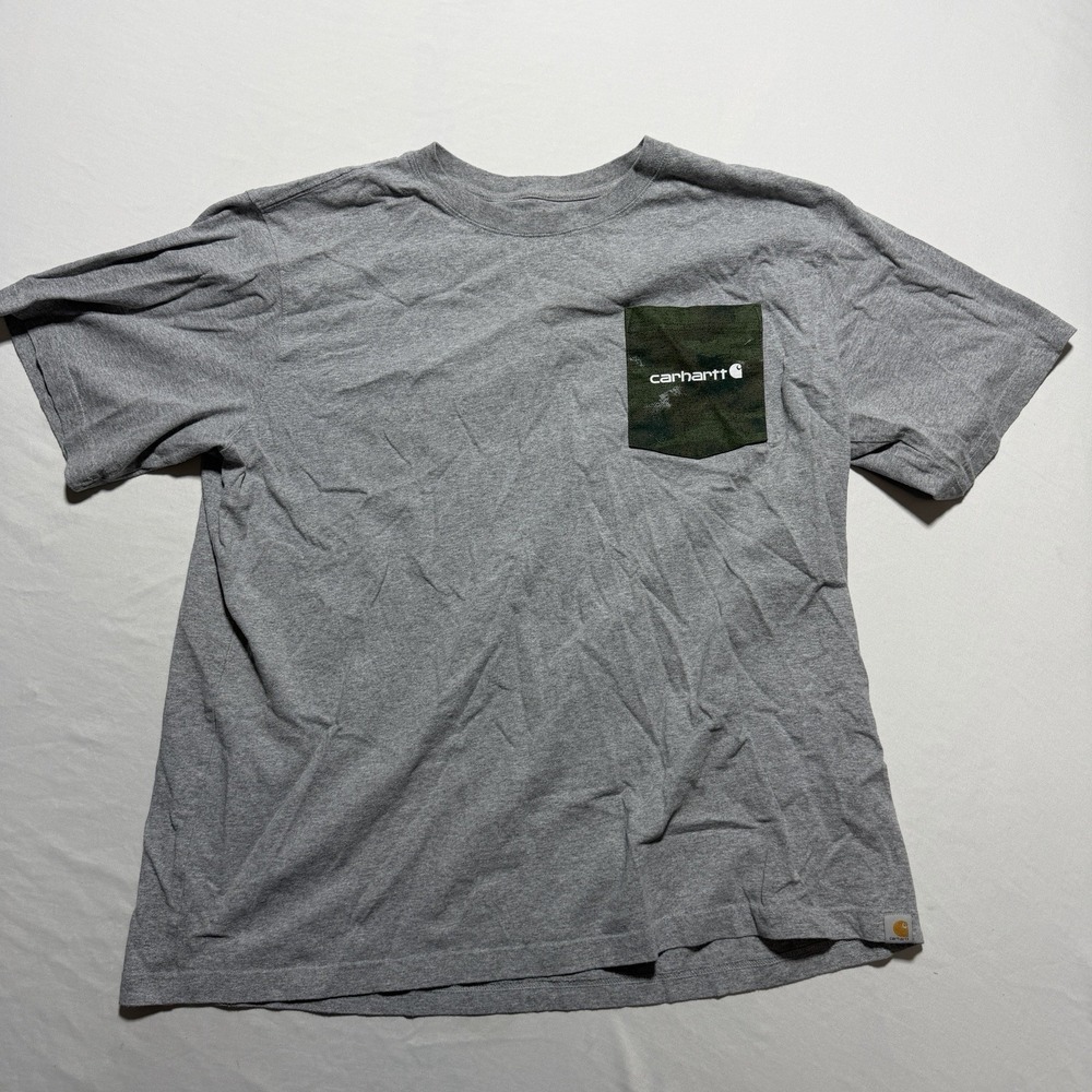 Carhartt Pocket T Shirt Mens 2XL Grey Relaxed Fit Camo Chest Pocket 105352 HGY